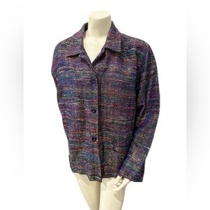 JM Collection Silk Blend Metallic Woven Jacket Blazer XL Art to Wear